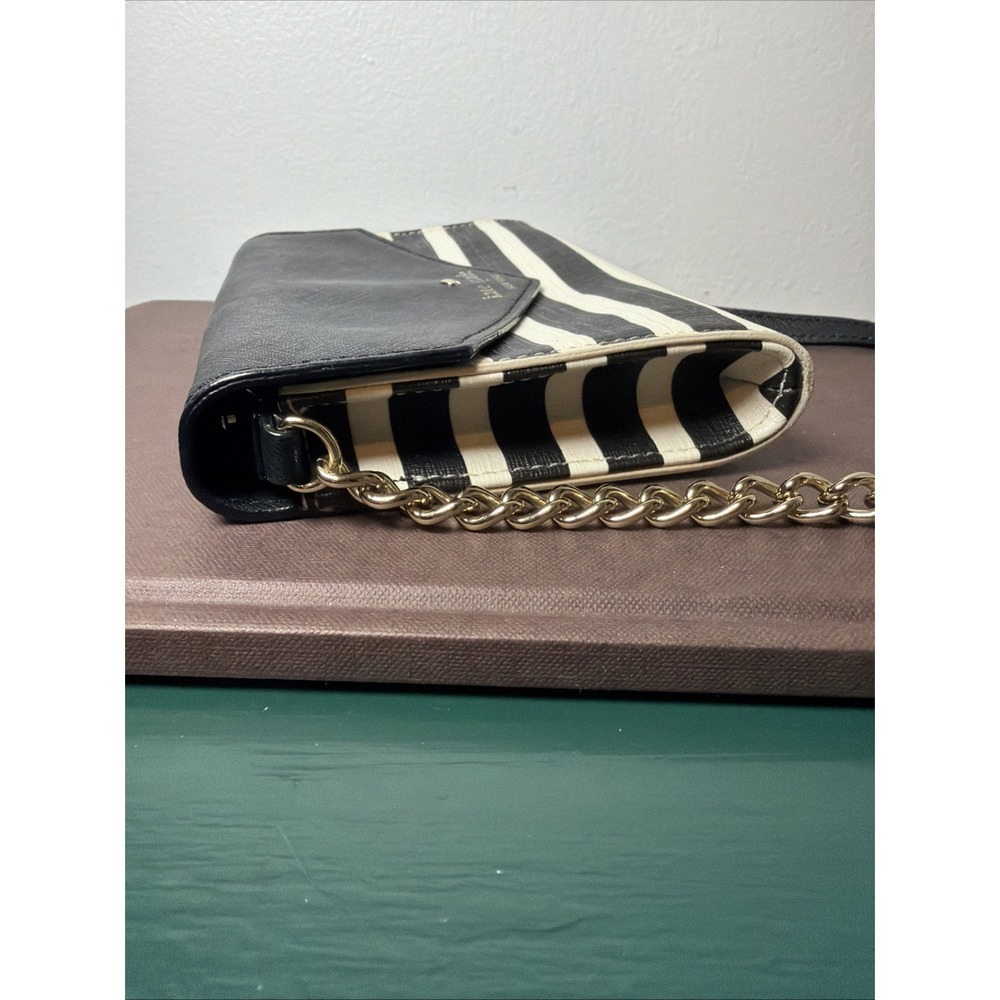 Kate Spade New York Black White Striped Crossbody Purse Gold Tone Chain City - Picture 4 of 13